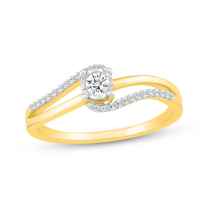 Main Image 1 of Diamond Split Shank Promise Ring 1/6 ct tw 24K Yellow Gold Vermeil Sterling Silver