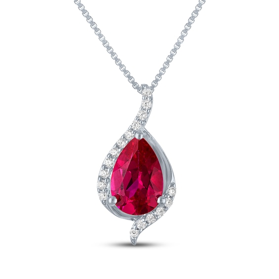 Pear-Shaped Lab-Created Ruby & White Lab-Created Sapphire Drop Necklace Sterling Silver 18"