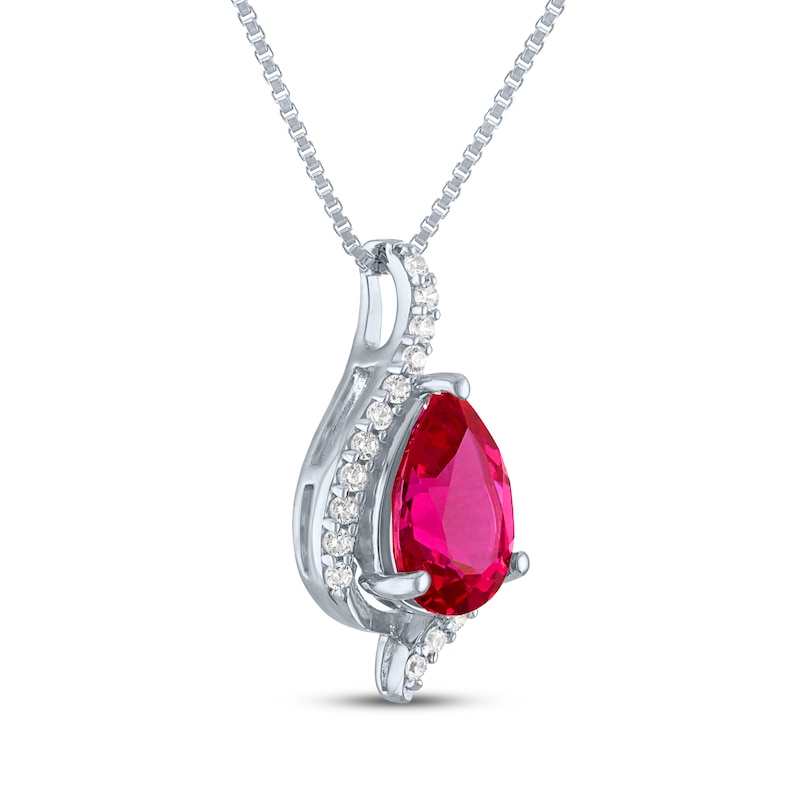 Main Image 2 of Pear-Shaped Lab-Created Ruby & White Lab-Created Sapphire Drop Necklace Sterling Silver 18"