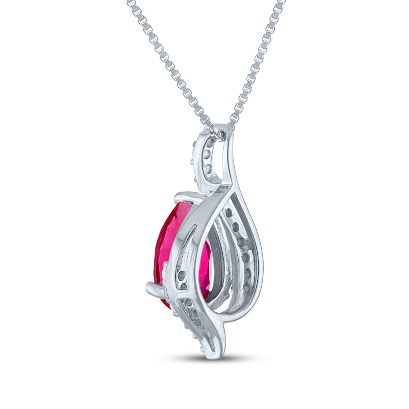 Main Image 3 of Pear-Shaped Lab-Created Ruby & White Lab-Created Sapphire Drop Necklace Sterling Silver 18"