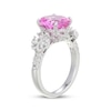 Thumbnail Image 2 of Oval-Cut Pink Lab-Created Sapphire & White Lab-Created Sapphire Flower Ring Sterling Silver