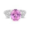 Thumbnail Image 3 of Oval-Cut Pink Lab-Created Sapphire & White Lab-Created Sapphire Flower Ring Sterling Silver