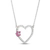 Thumbnail Image 2 of Pink & White Lab-Created Sapphire Flower Heart Necklace Sterling Silver 18"