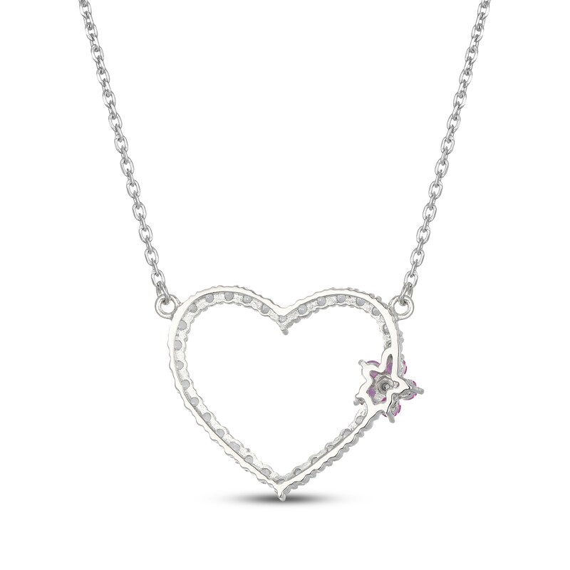 Main Image 3 of Pink & White Lab-Created Sapphire Flower Heart Necklace Sterling Silver 18"