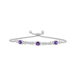 Amethyst & White Lab-Created Sapphire "Mom" Infinity Bolo Bracelet Sterling Silver