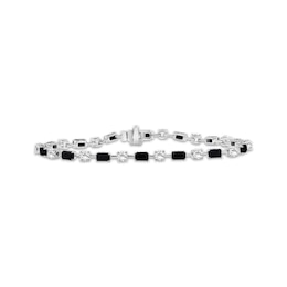 Emerald-Cut Black Onyx & White Lab-Created Sapphire Bracelet Sterling Silver 7.5"
