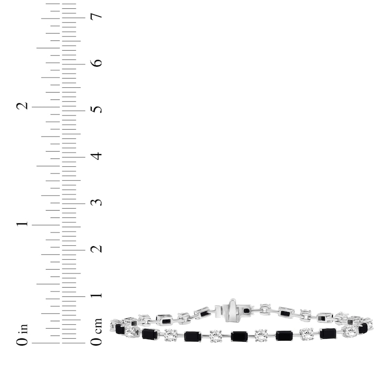 Main Image 3 of Emerald-Cut Black Onyx & White Lab-Created Sapphire Bracelet Sterling Silver 7.5"