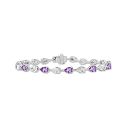 Pear-Shaped Amethyst & White Lab-Created Sapphire Bracelet Sterling Silver 7.5"