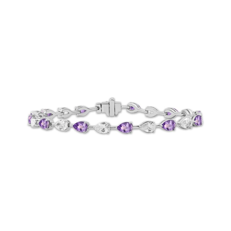 Main Image 1 of Pear-Shaped Amethyst & White Lab-Created Sapphire Bracelet Sterling Silver 7.5"