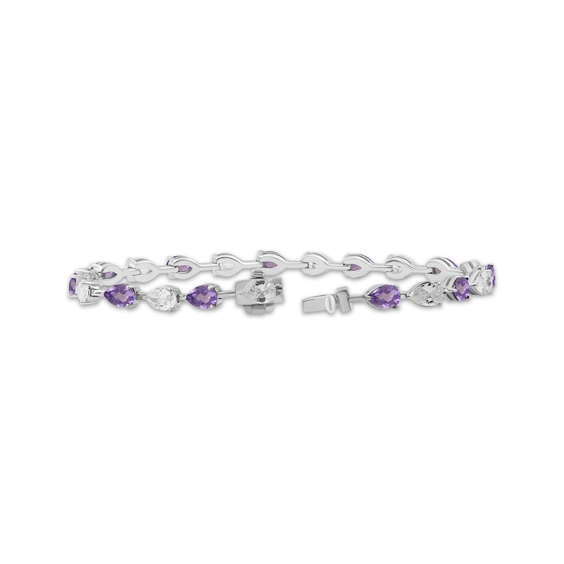 Main Image 2 of Pear-Shaped Amethyst & White Lab-Created Sapphire Bracelet Sterling Silver 7.5"