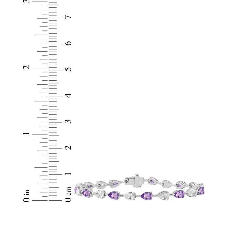 Main Image 3 of Pear-Shaped Amethyst & White Lab-Created Sapphire Bracelet Sterling Silver 7.5"