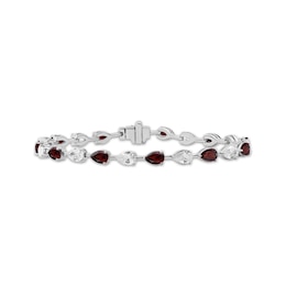Pear-Shaped Garnet & White Lab-Created Sapphire Bracelet Sterling Silver 7.5"