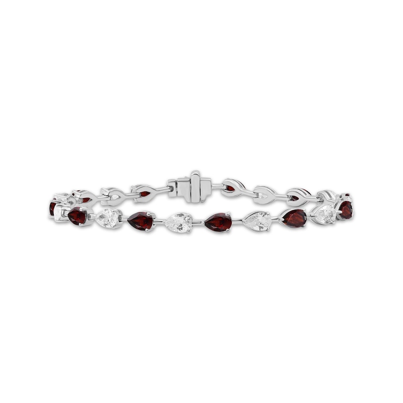 Main Image 1 of Pear-Shaped Garnet & White Lab-Created Sapphire Bracelet Sterling Silver 7.5"