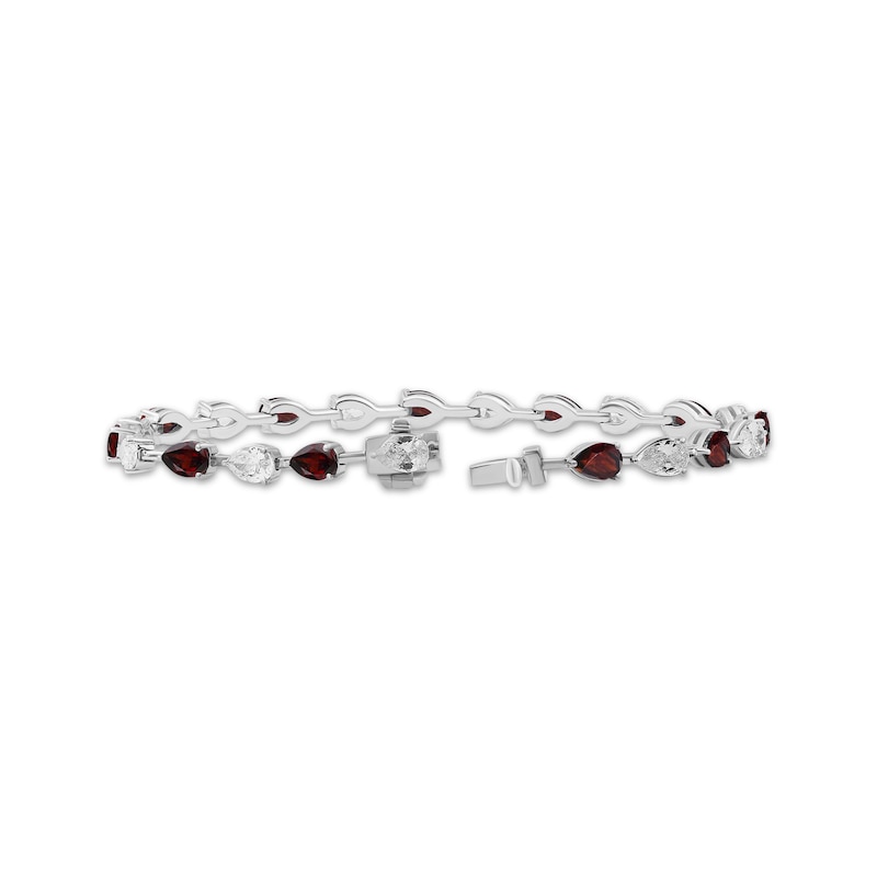 Main Image 2 of Pear-Shaped Garnet & White Lab-Created Sapphire Bracelet Sterling Silver 7.5"