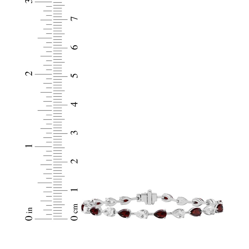 Main Image 3 of Pear-Shaped Garnet & White Lab-Created Sapphire Bracelet Sterling Silver 7.5"
