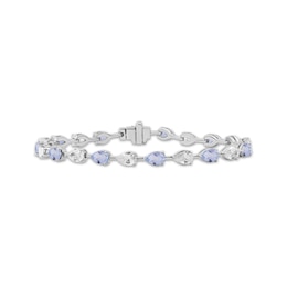 Pear-Shaped Aquamarine & White Lab-Created Sapphire Bracelet Sterling Silver 7.5"