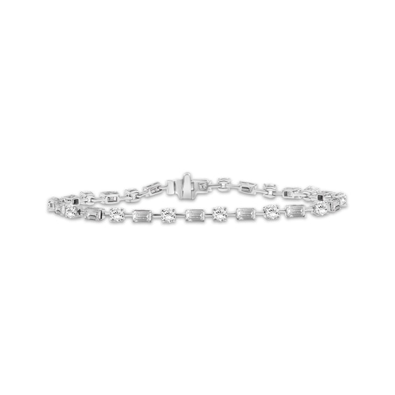 Emerald-Cut & Round-Cut White Lab-Created Sapphire Bracelet Sterling Silver 7.5"