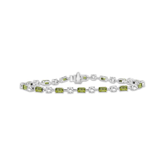 Emerald-Cut Peridot & White Lab-Created Sapphire Bracelet Sterling Silver 7.5"