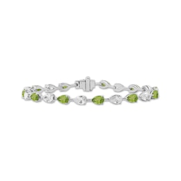 Pear-Shaped Peridot & White Lab-Created Sapphire Bracelet Sterling Silver 7.5"
