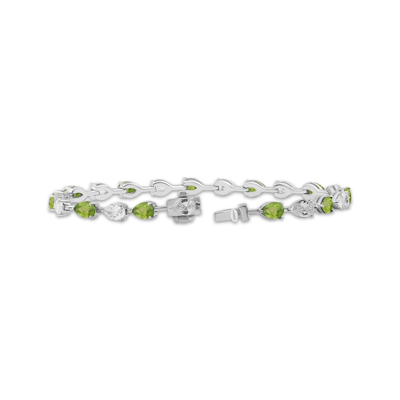 Main Image 2 of Pear-Shaped Peridot & White Lab-Created Sapphire Bracelet Sterling Silver 7.5"