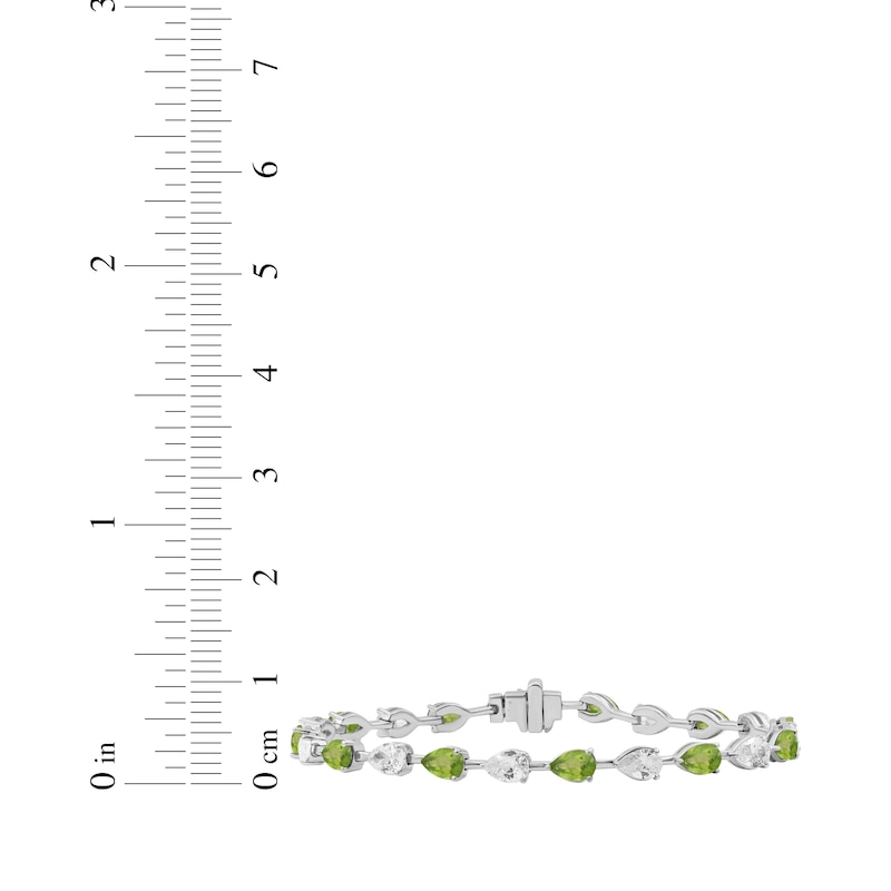 Main Image 3 of Pear-Shaped Peridot & White Lab-Created Sapphire Bracelet Sterling Silver 7.5"