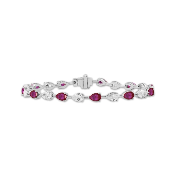 Pear-Shaped Lab-Created Ruby & White Lab-Created Sapphire Bracelet Sterling Silver 7.5"