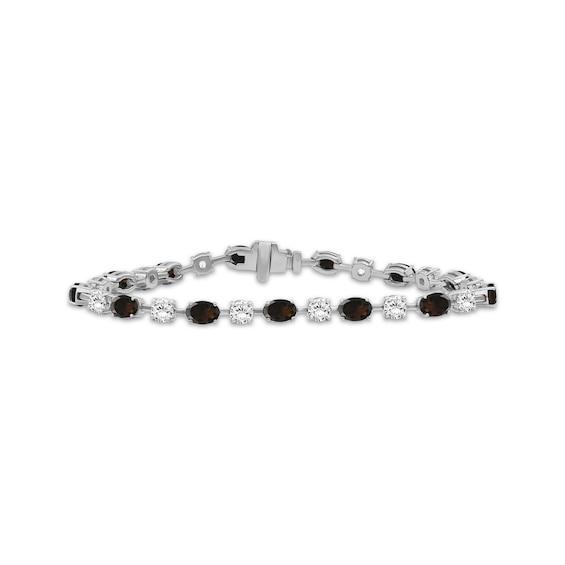 Oval-Cut Smoky Quartz & White Lab-Created Sapphire Bracelet Sterling Silver 7.5"