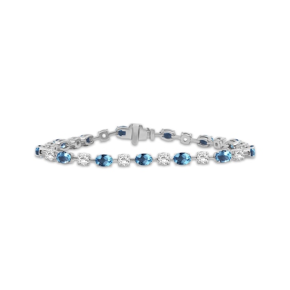 Oval-Cut Swiss Blue Topaz & White Lab-Created Sapphire Bracelet Sterling Silver 7.5"