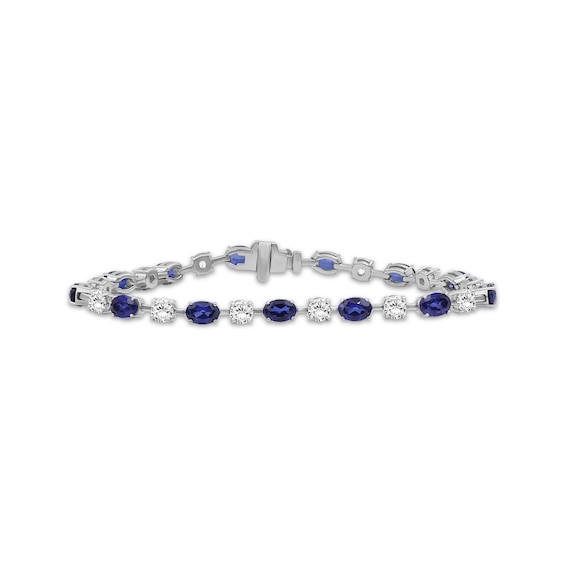 Oval-Cut Blue Lab-Created Sapphire & White Lab-Created Sapphire Bracelet Sterling Silver 7.5"