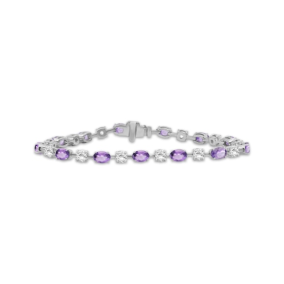 Oval-Cut Amethyst & White Lab-Created Sapphire Bracelet Sterling Silver 7.5"