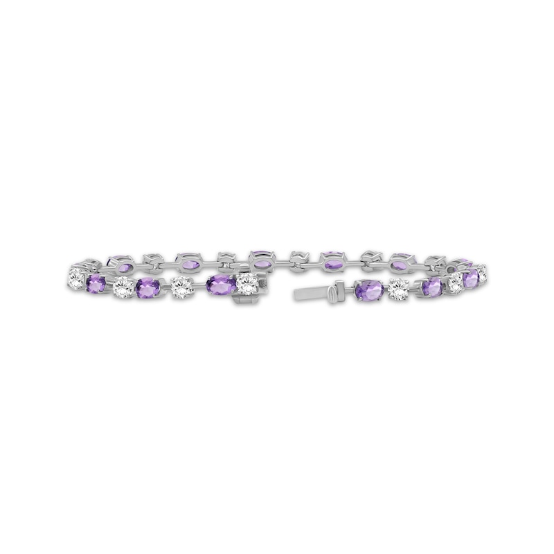 Main Image 2 of Oval-Cut Amethyst & White Lab-Created Sapphire Bracelet Sterling Silver 7.5"
