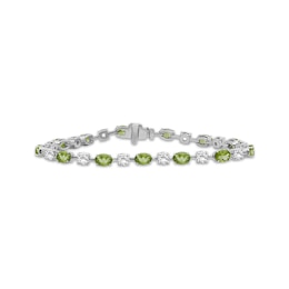 Oval-Cut Peridot & White Lab-Created Sapphire Bracelet Sterling Silver 7.5"