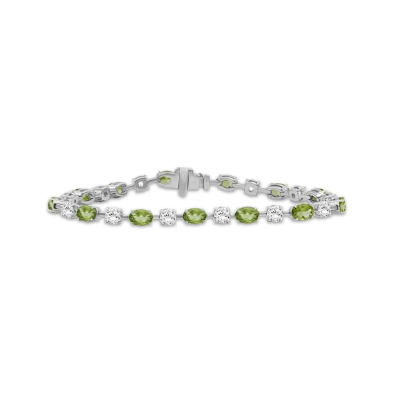 Oval-Cut Peridot & White Lab-Created Sapphire Bracelet Sterling Silver 7.5"