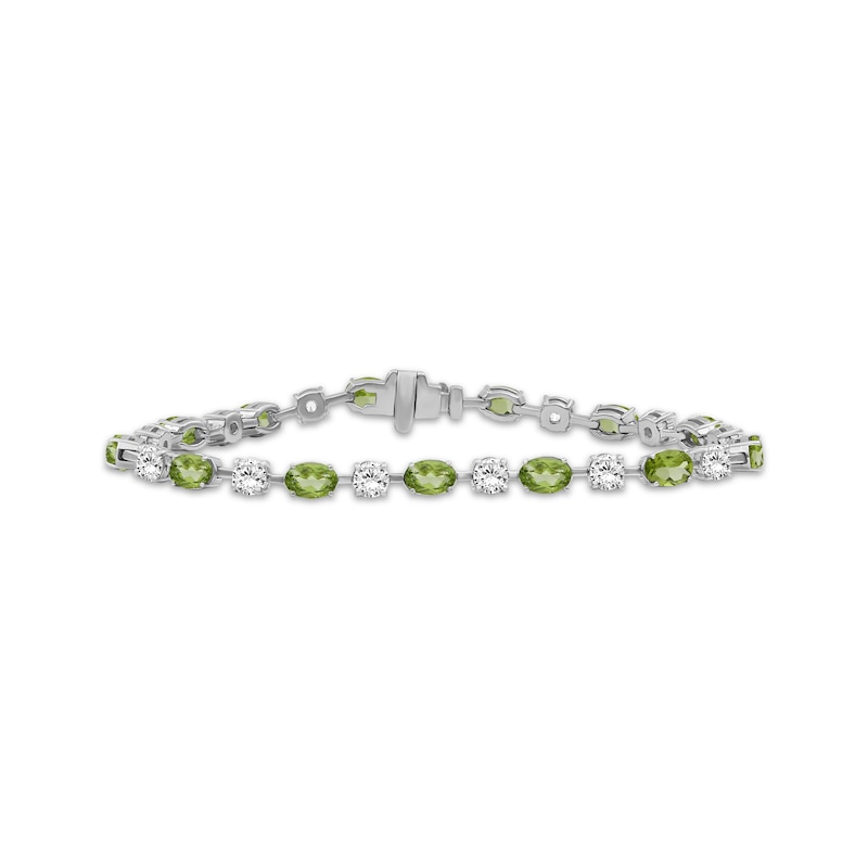 Main Image 1 of Oval-Cut Peridot & White Lab-Created Sapphire Bracelet Sterling Silver 7.5"