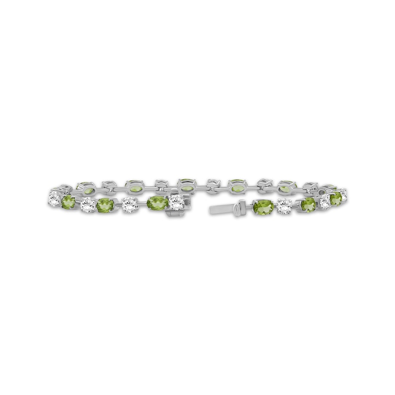 Main Image 2 of Oval-Cut Peridot & White Lab-Created Sapphire Bracelet Sterling Silver 7.5"