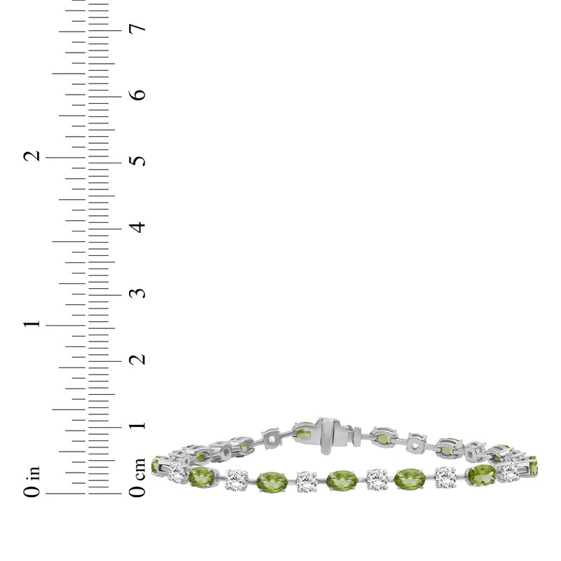Main Image 3 of Oval-Cut Peridot & White Lab-Created Sapphire Bracelet Sterling Silver 7.5"
