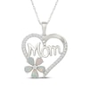 Thumbnail Image 1 of Pear-Shaped Lab-Created Opal & White Lab-Created Sapphire Heart "Mom" Necklace Sterling Silver 18"