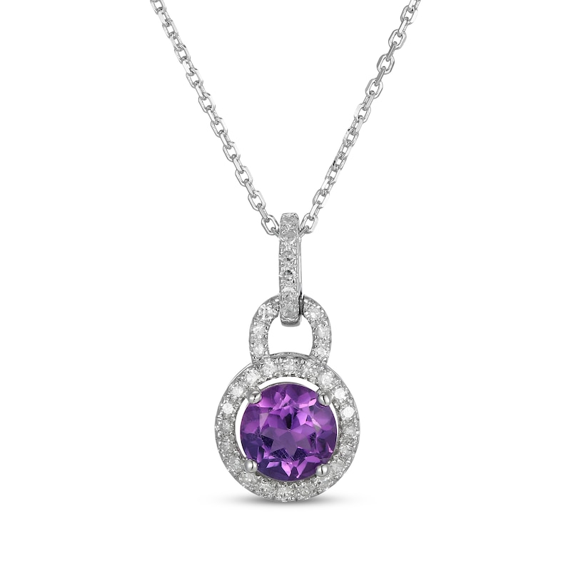 Main Image 1 of Amethyst & White Lab-Created Sapphire Doorknocker Necklace Sterling Silver 18"
