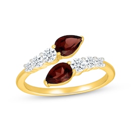 Pear-Shaped Garnet & White Lab-Created Sapphire Bypass Ring 10K Yellow Gold