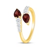 Thumbnail Image 2 of Pear-Shaped Garnet & White Lab-Created Sapphire Bypass Ring 10K Yellow Gold