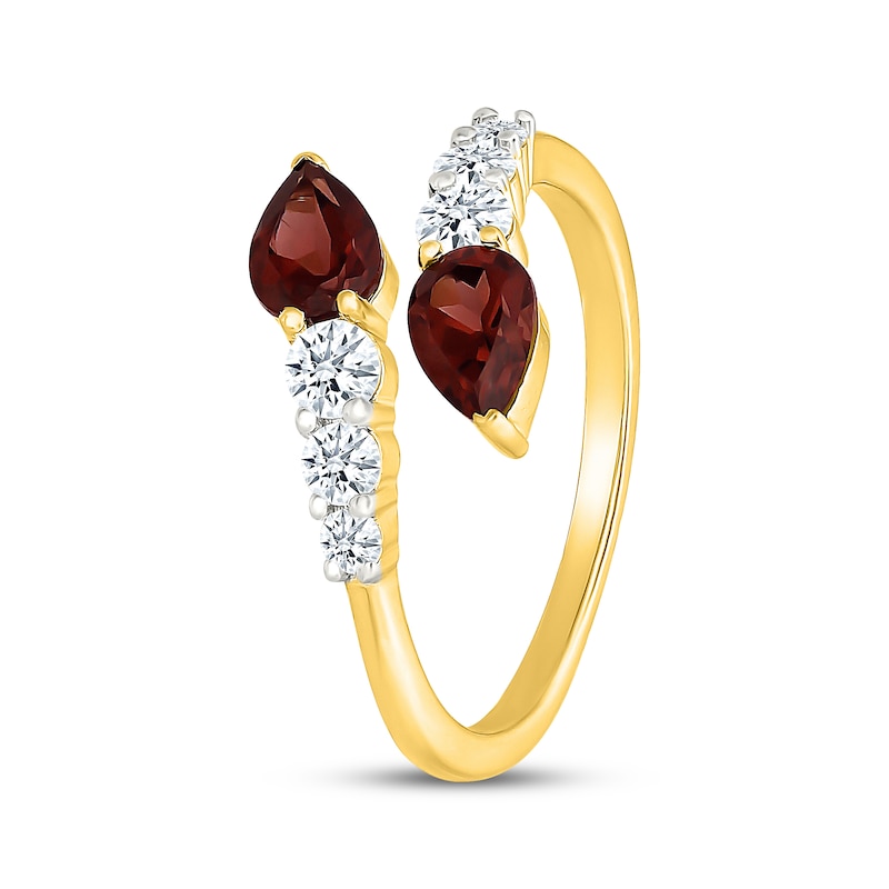Main Image 2 of Pear-Shaped Garnet & White Lab-Created Sapphire Bypass Ring 10K Yellow Gold