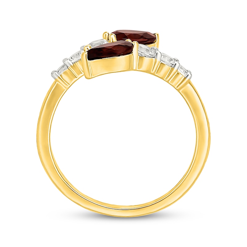 Main Image 3 of Pear-Shaped Garnet & White Lab-Created Sapphire Bypass Ring 10K Yellow Gold