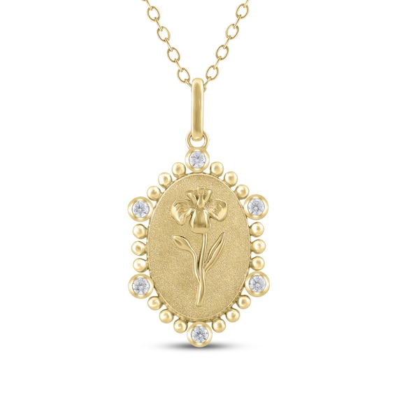 Iris Birth Flower Diamond Necklace 1/10 ct tw 10K Yellow Gold 18"