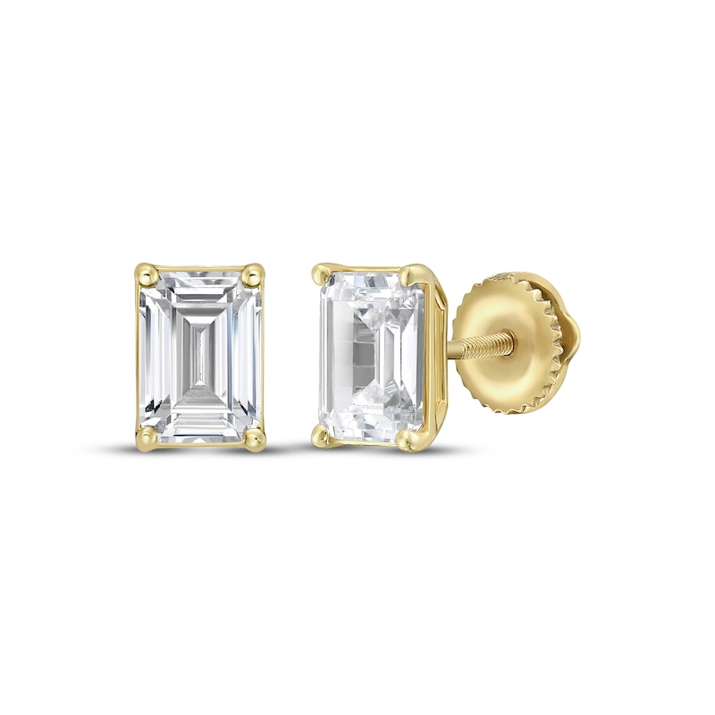 Main Image 1 of KAY Lab-Grown Diamonds Emerald-Cut Solitaire Stud Earrings 3 ct tw 10K Yellow Gold (F/SI2)