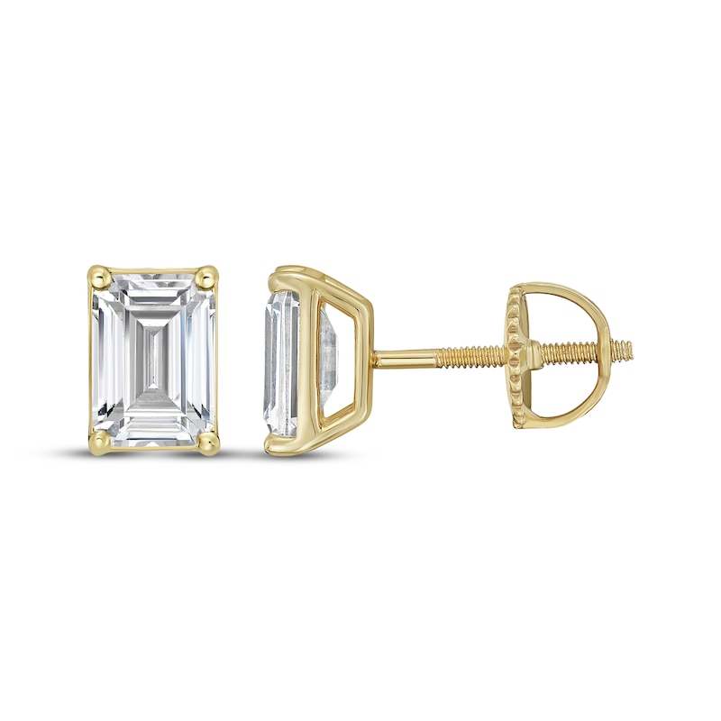 Main Image 3 of KAY Lab-Grown Diamonds Emerald-Cut Solitaire Stud Earrings 3 ct tw 10K Yellow Gold (F/SI2)