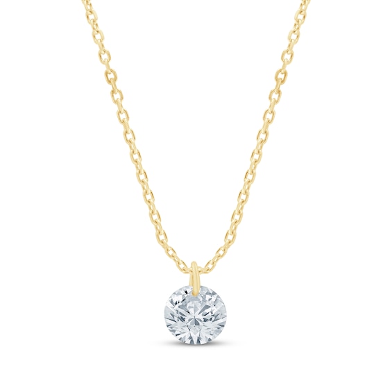 KAY Lab-Grown Diamonds Round-Cut Pierced Solitaire Necklace 1/10 ct tw 10K Yellow Gold 18"