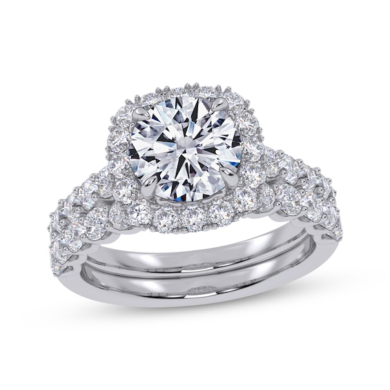 Adore Lab-Grown Diamonds Certified Round-Cut Cushion Halo Bridal Set 3 ct tw 14K White Gold