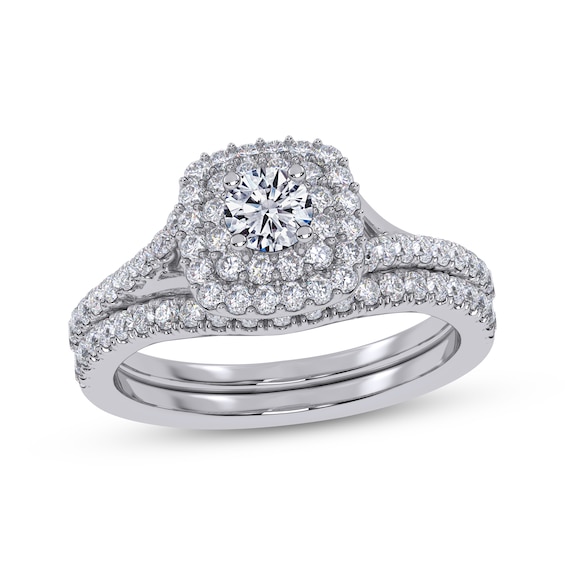 Adore Round-Cut Diamond Double Cushion Halo Bridal Set 3/4 ct tw 10K White Gold