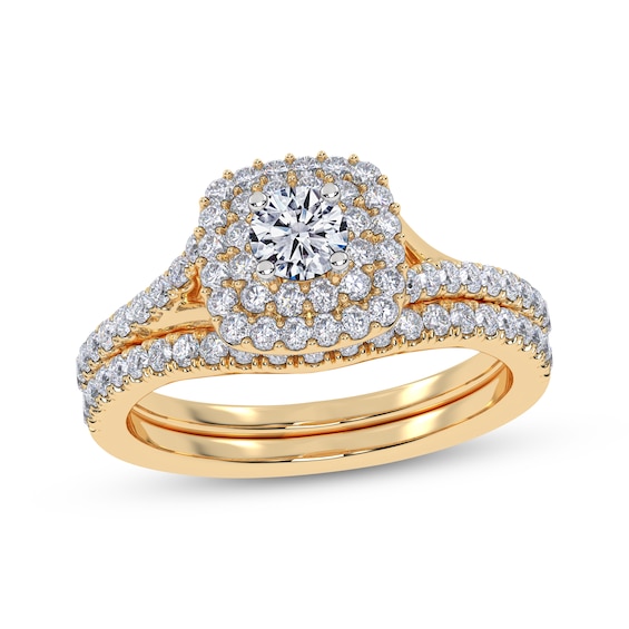 Adore Round-Cut Diamond Double Cushion Halo Bridal Set 3/4 ct tw 10K Yellow Gold