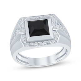 Men's Square-Cut Natural Black Onyx & Diamond Fashion Ring 3/8 ct tw Sterling Silver